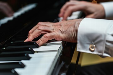 Obraz premium Pianist’s hands gracefully playing the piano