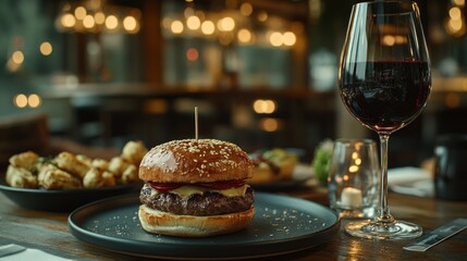 Obraz premium Restaurant Burger and Wine, Casual Dining Scene