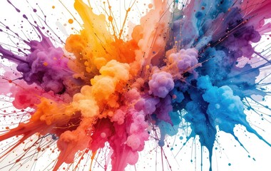 Fototapeta premium Colorful Powder Explosion Abstract Art on White Background with Splatters