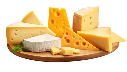 Isolated Assorted Cheese on Wooden Board