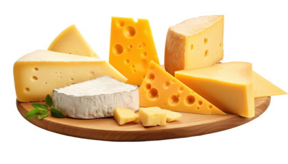 Isolated Assorted Cheese on Wooden Board