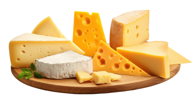 Isolated Assorted Cheese on Wooden Board
