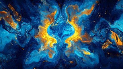 Vibrant digital painting of calm mind surrounded glowing positive affirmation radiant hue of blue gold intricate texturing symmetry cinematic lighting perfectly balanced composition high resolution 8k