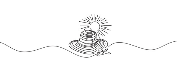 Elegant beach hat for women in one line. Vector illustration.