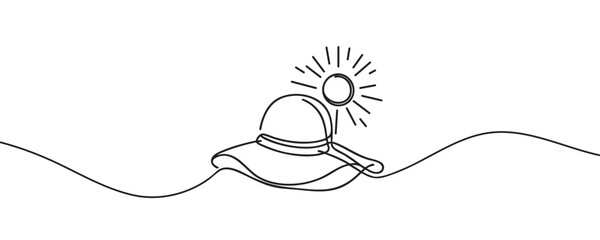 Elegant beach hat for women in one line. Vector illustration.