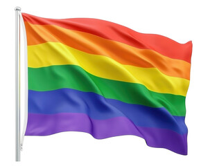 Fototapeta premium A colorful pride flag waving gently fully isolated on a white background PNG transparent.