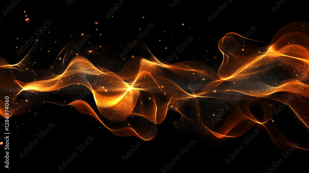 Poster abstract background with drifting particles and flowing waves for design