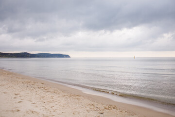 Empty beach by the Baltic sea in Sopot in spring