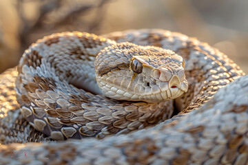 Fototapeta premium The Majestic RQ Rattlesnake: A Dance of Danger and Beauty in an Arid Landscape