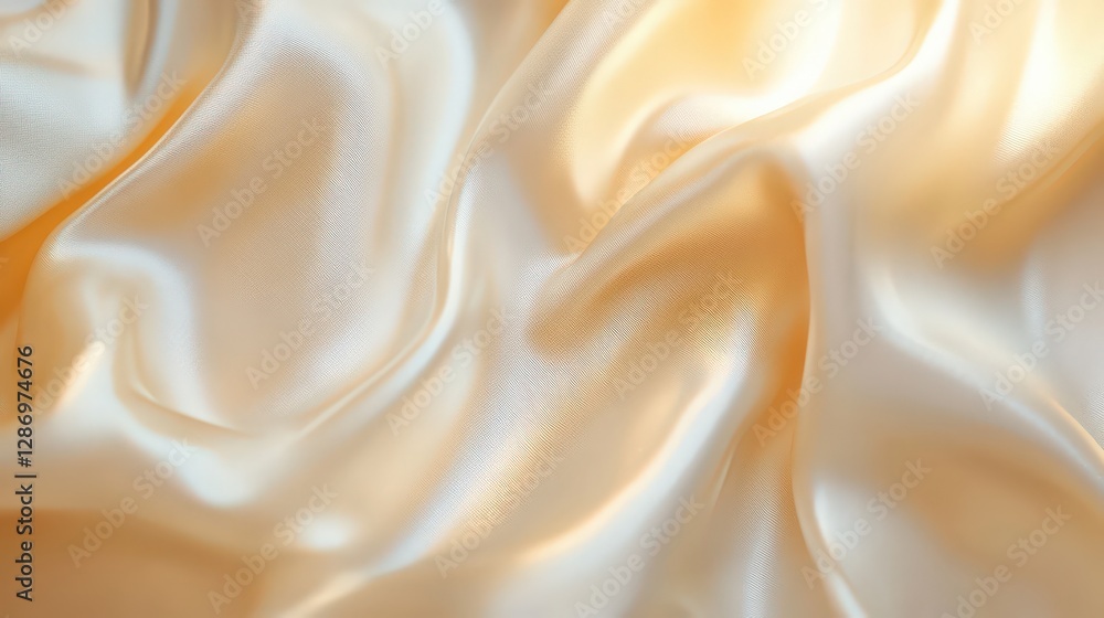 Poster elegant golden silk fabric texture with soft draping folds and smooth surface