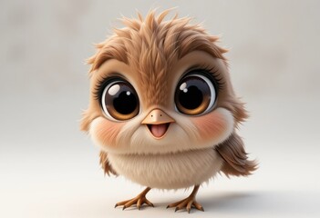 Obraz premium Cute Cartoon Bird with Big Eyes Illustration for Children's Designs