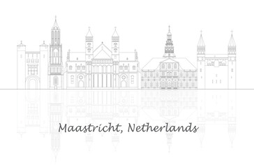 Outline Skyline Panorama of city of Maastricht, Netherlands  - vector illustration