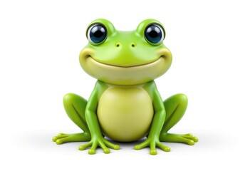 Obraz premium Cute Cartoon Frog Sitting and Smiling on White Background