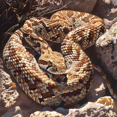 Obraz premium The Majestic RQ Rattlesnake: A Dance of Danger and Beauty in an Arid Landscape