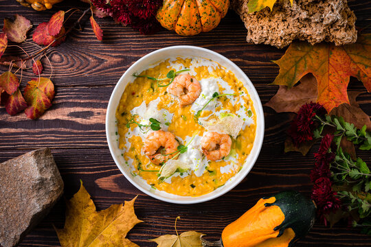 pumpkin risotto with shrimp prawns gambero rosso