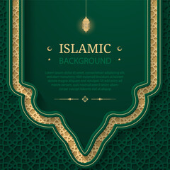 Luxury Islamic Background gold ornamental greeting cards with Islamic pattern and decorative arch frame