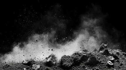 Dramatic scene of falling ash and embers with atmospheric smoke for creative design