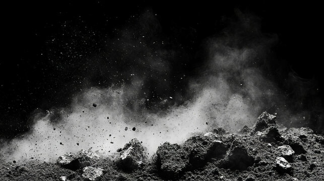 Dramatic scene of falling ash and embers with atmospheric smoke for creative design