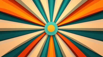 Abstract Retro Burst with Teal Center and Orange Cream Stripes
