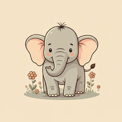 Fototapeta premium Cute elephant smiling among flowers, playful innocence