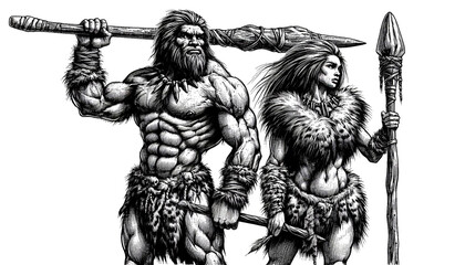 Fototapeta premium Ancient Hunters Ready for Survival – AI Generated Transparent PNG