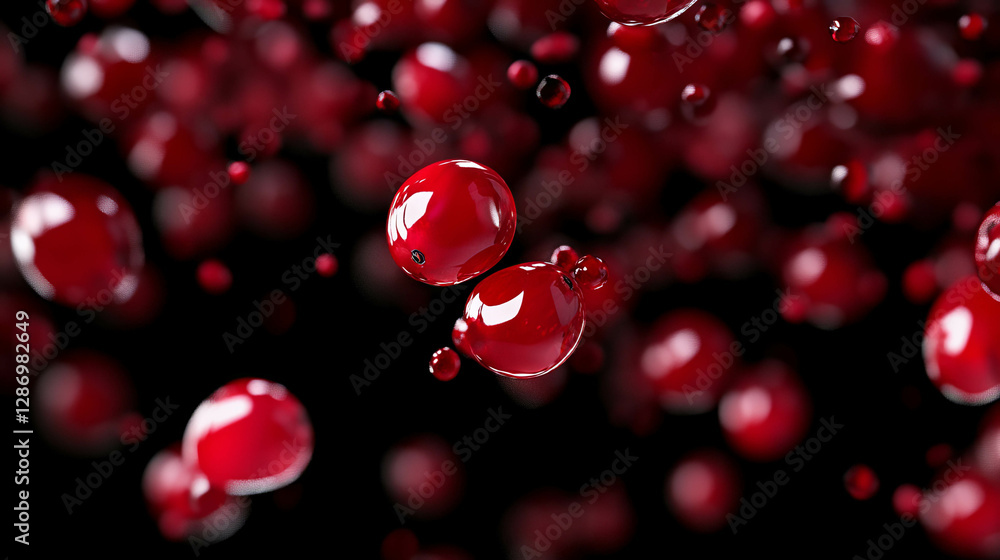 Poster dynamic background of dark red chokeberries floating in motion