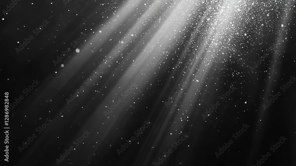Poster atmospheric background with falling dust particles and subtle light rays for design and decoration