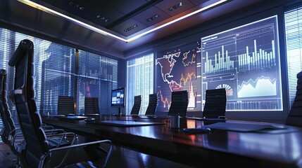 Executives Analyzing Stock Trends in Modern Boardroom for Strategic Financial Decisions