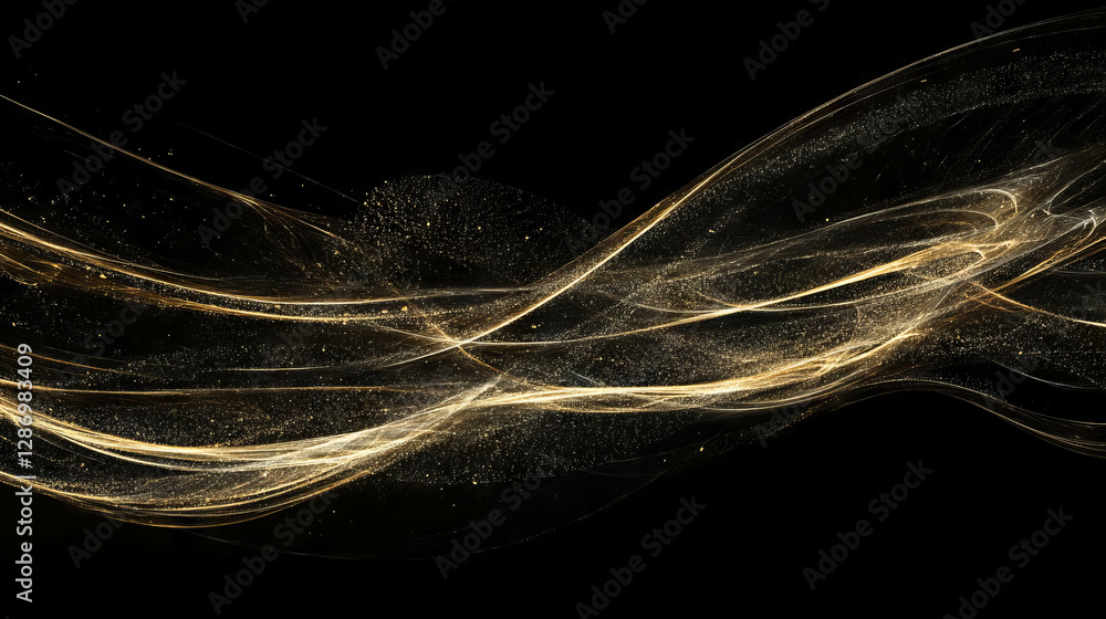 Poster abstract dynamic waves and interconnected lines on a dark background for modern design
