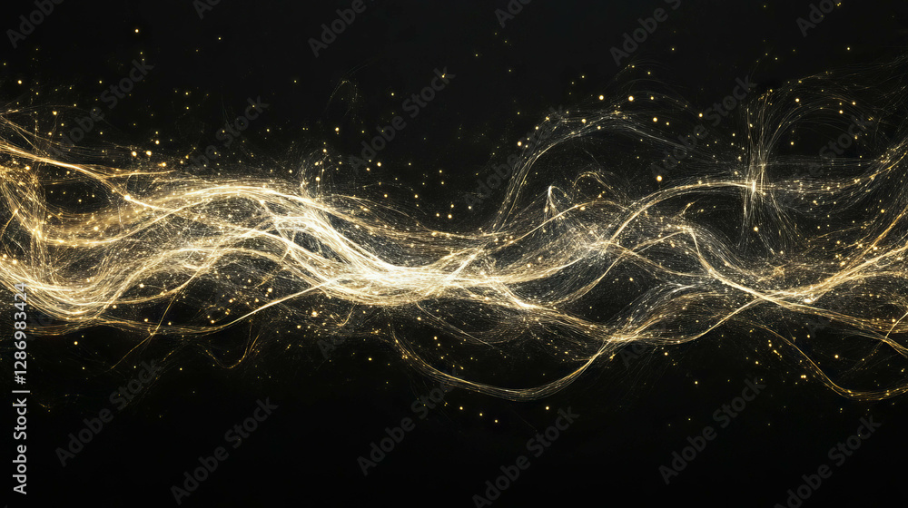 Poster abstract background of falling interconnected lines with luminous sparkles for creative design