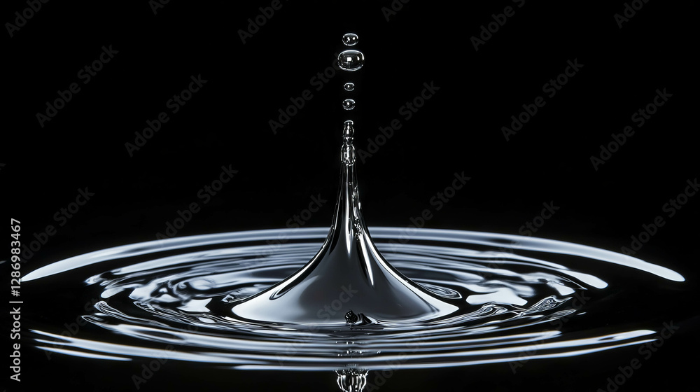 Poster dynamic metallic liquid droplets falling on smooth surface for abstract background design