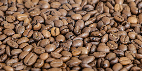 Roasted coffee beans as a background macro photo web size.