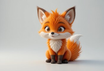 Obraz premium Cute Fox Cartoon Character Sitting and Smiling on Plain Background