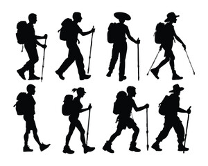 Obraz premium Hand drawn hiking silhouette bundle set