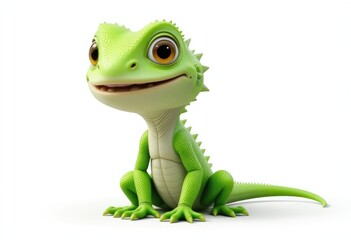Fototapeta premium Cute Green Cartoon Lizard Sitting with a Big Friendly Smile