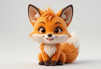 Obraz premium Cute Orange Fox Cub Sitting Adorable Cartoon Character with Big Eyes