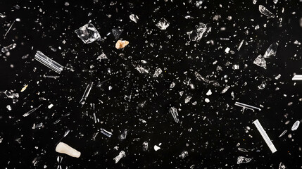 Dynamic background of falling sprinkles and varied shapes on black