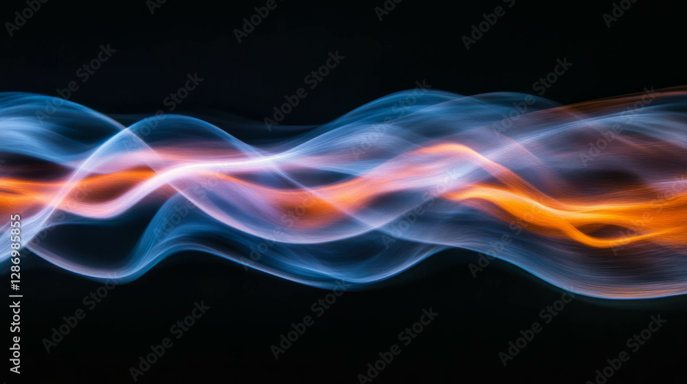 Poster abstract flow of dynamic light trails in motion on a dark background