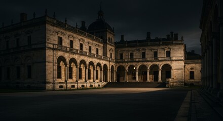 Fototapeta premium Magnificent historic palace with dramatic light play and architectural grandeur