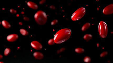 Fresh red tomatoes in motion against a dark background for modern culinary designs