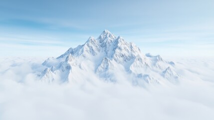 Snow-capped Mountain Above Clouds. Aerial View. Stock Photo