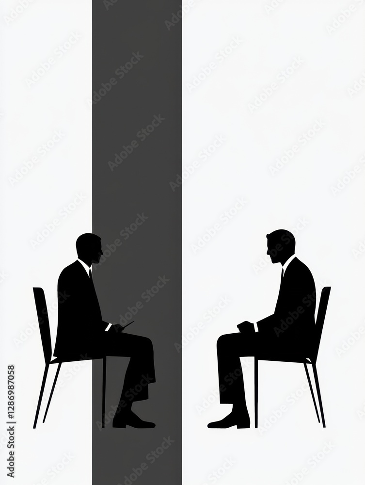 Aufkleber Conversation between two men in business attire during a meeting in a minimalistic space. Generative AI