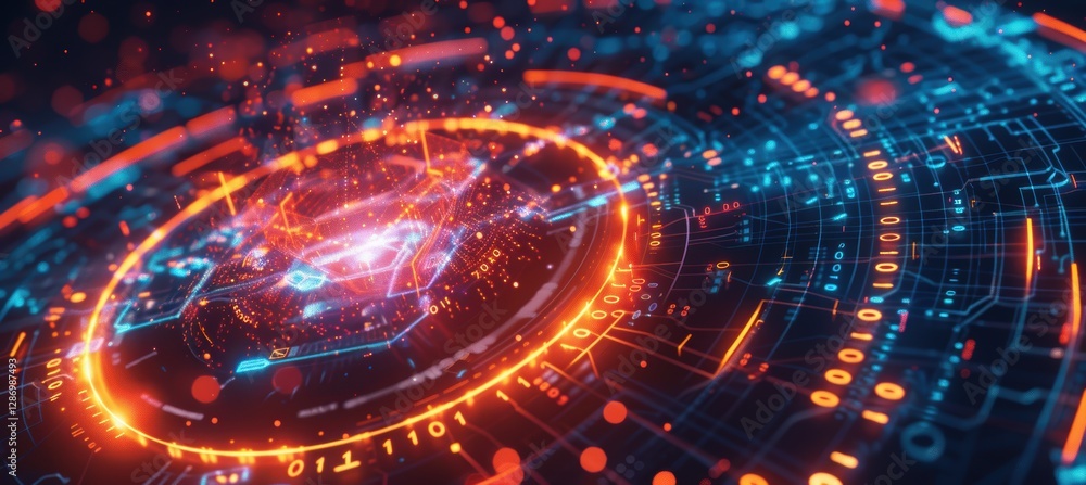 Aufkleber glowing firewall icon with swirling data lines representing strong network protection