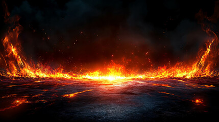 Dramatic fiery background with large sparks and intense flames for abstract design