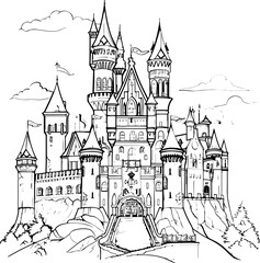 Fototapeta premium castle, palace, coloring page, vector, black