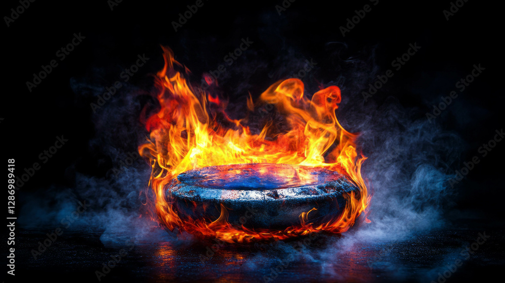 Aufkleber fiery explosion concept with flames engulfing abstract object on dark background