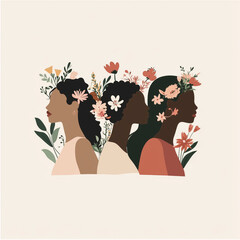 Minimalist Line Art Woman with Flowers