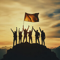 team working together towards success top of the mountain company growth achieve