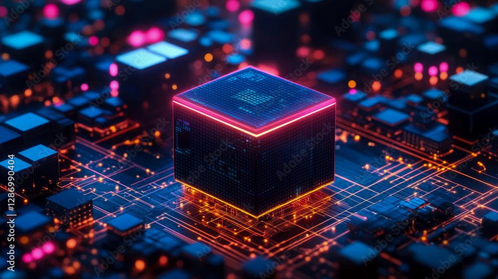 Poster abstract futuristic processor core: a digital circuit illustration for technology, science, and adva