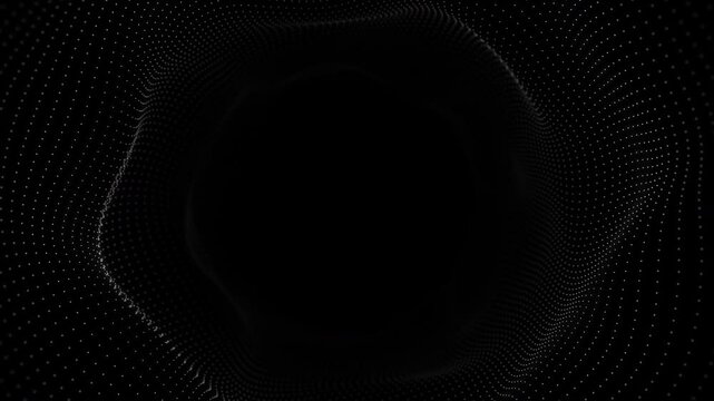 Abstract Concentric Circles Tunnel Background Loop  animation of an abstract radial tunnel concentric circles made of dots zooming in and seamless looping. Black and White Spiral Optical Illusion dot